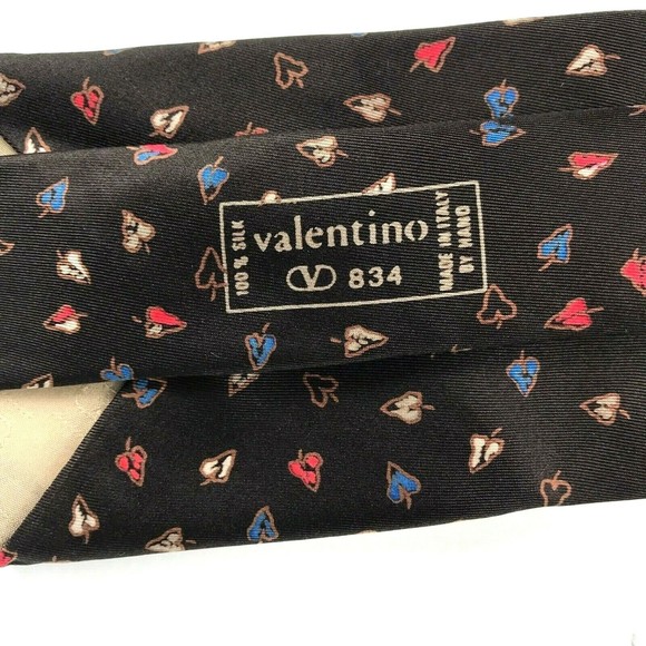 Valentino 834 Black Silk Tie Leaves Fall Theme Slim Classic 3" Necktie Italy - Picture 5 of 7